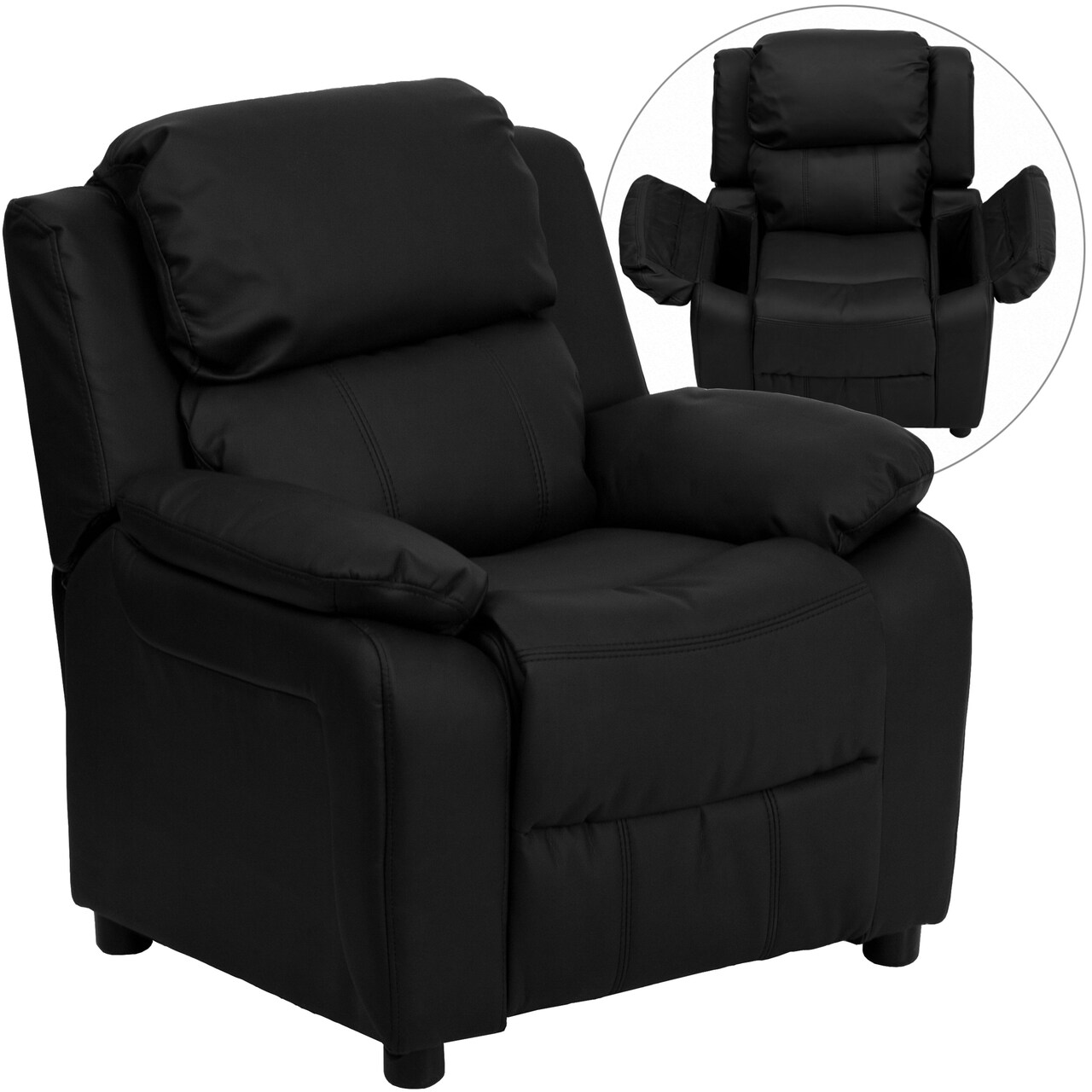 Emma and Oliver Deluxe Padded Contemporary Kids Recliner with Storage Arms